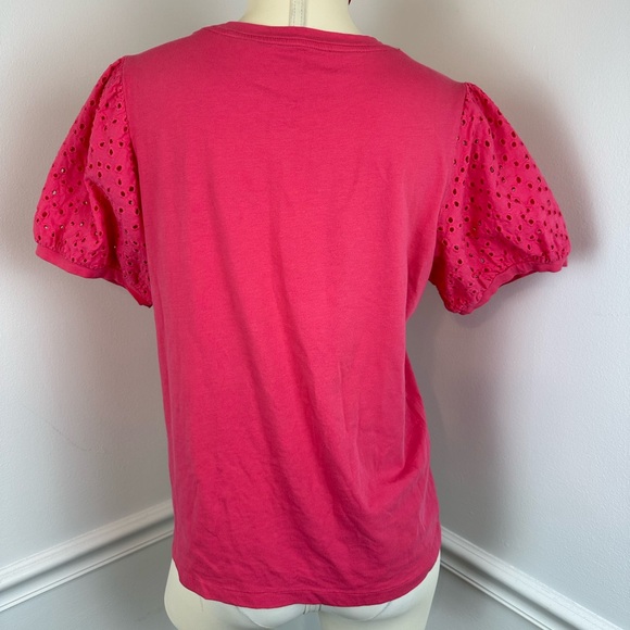 TOMMY HILFIGER Pink Eyelet Sleeves Top | Size Medium - Picture 5 of 10